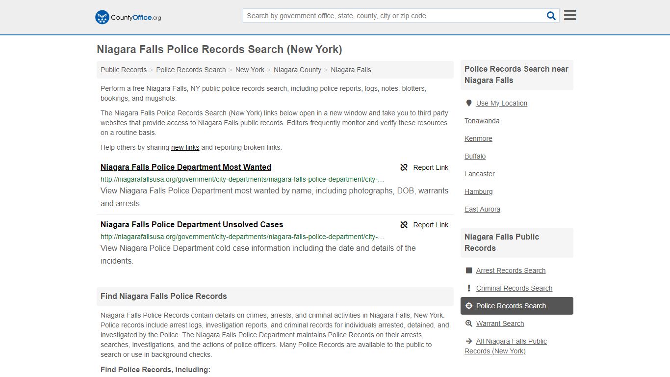 Niagara Falls Police Records Search (New York) - County Office